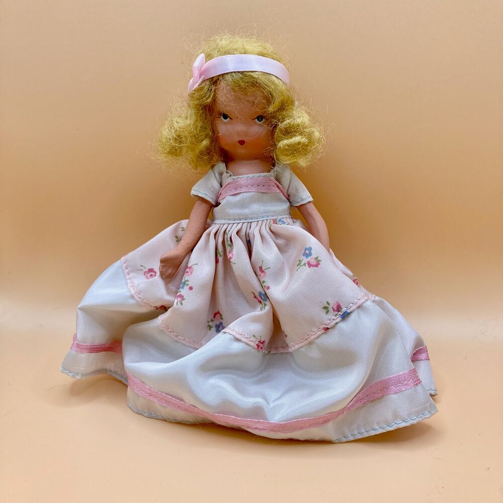 Vintage 40s Nancy Ann Storybook Doll 5.5" Spring #90 Bisque w/Box READ